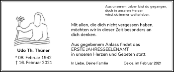 Traueranzeige von Udo Th Thüner von Die Glocke