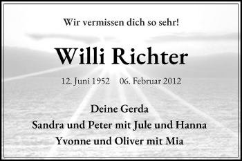 Traueranzeige von Willi Richter von Die Glocke