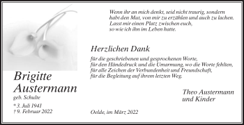 Traueranzeige von Brigitte Austermann von Die Glocke