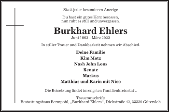 Traueranzeige von Burkhard Ehlers von Die Glocke