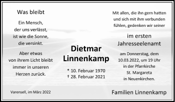 Traueranzeige von Dietmar Linnenkamp von Die Glocke