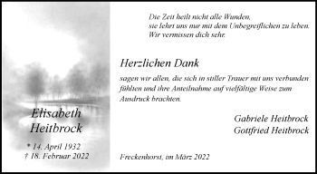 Traueranzeige von Elisabeth Heitbrock von Die Glocke