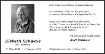 Traueranzeige von Elsbeth Schwale von Die Glocke