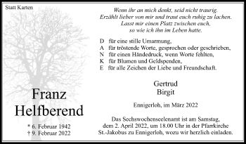 Traueranzeige von Franz Helfberend von Die Glocke