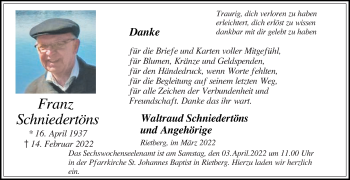 Traueranzeige von Franz Schniedertöns von Die Glocke