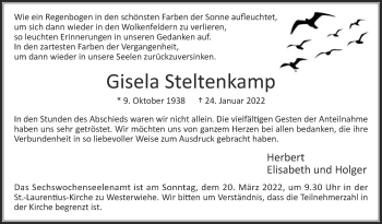 Traueranzeige von Gisela Steltenkamp von Die Glocke