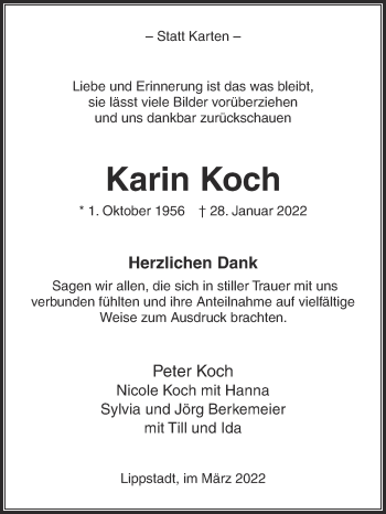 Traueranzeige von Karin Koch von Die Glocke