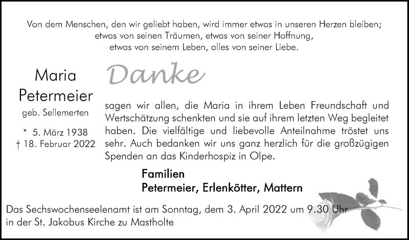  Traueranzeige für Maria Petermeier vom 26.03.2022 aus Die Glocke
