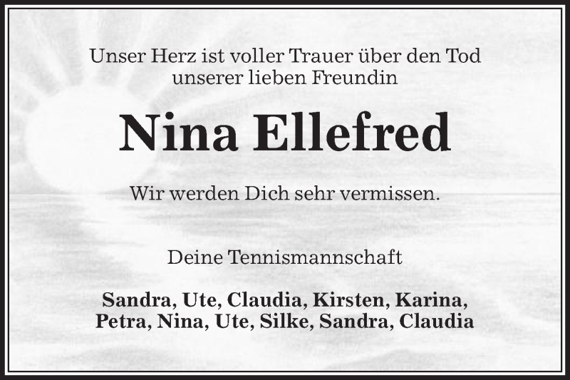  Traueranzeige für Nina Ellefred vom 30.03.2022 aus Die Glocke
