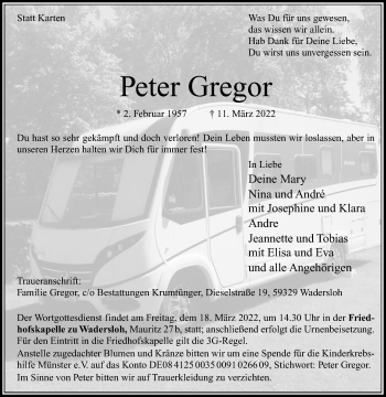 Traueranzeige von Peter Gregor von Die Glocke