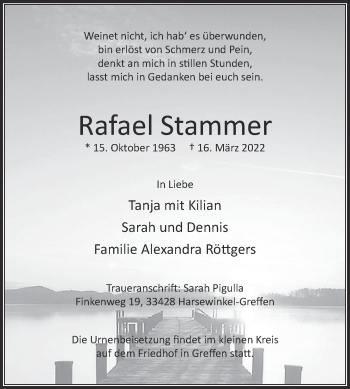 Traueranzeige von Rafael Stammer von Die Glocke