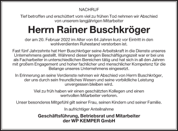 Traueranzeige von Rainer Buschkröger von Die Glocke