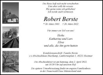 Traueranzeige von Robert Berste von Die Glocke