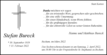 Traueranzeige von Stefan Bureck von Die Glocke