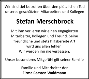 Traueranzeige von Stefan Merschbrock von Die Glocke