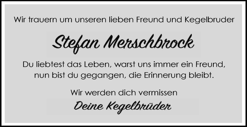  Traueranzeige für Stefan Merschbrock vom 19.03.2022 aus Die Glocke