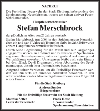 Traueranzeige von Stefan Merschbrock von Die Glocke