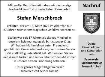 Traueranzeige von Stefan Merschbrock von Die Glocke