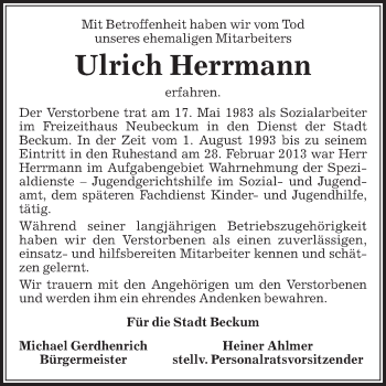 Traueranzeige von Ulrich Herrmann von Die Glocke