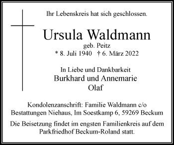 Traueranzeige von Ursula Waldmann von Die Glocke