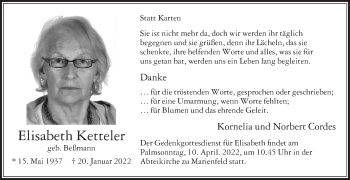 Traueranzeige von Elisabeth Ketteler von Die Glocke