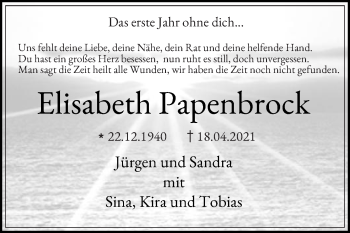 Traueranzeige von Elisabeth Papenbrock von Die Glocke