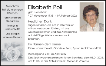 Traueranzeige von Elisabeth Poll von Die Glocke