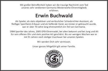 Traueranzeige von Erwin Buchwald von Die Glocke