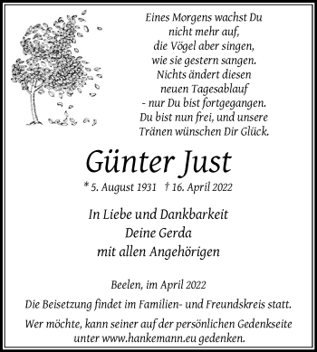 Traueranzeige von Günter Just von Die Glocke