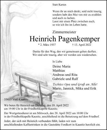 Traueranzeige von Heinrich Pagenkemper von Die Glocke