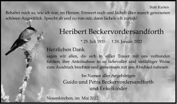 Traueranzeige von Heribert Beckervordersandforth von Die Glocke