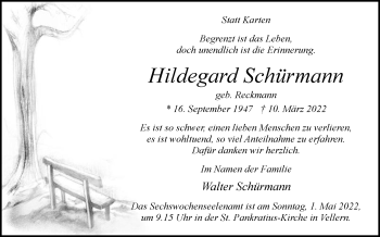 Traueranzeige von Hildegard Schürmann von Die Glocke