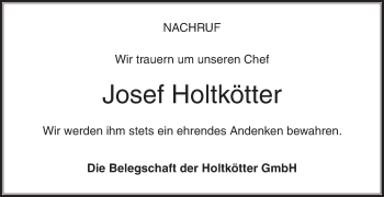 Traueranzeige von Josef Holtkötter von Die Glocke