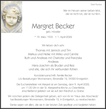 Traueranzeige von Margret Becker von Die Glocke