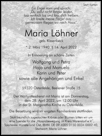 Traueranzeige von Maria Löhner von Die Glocke