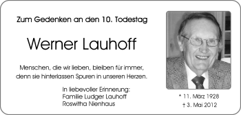 Traueranzeige von Werner Lauhoff von Die Glocke