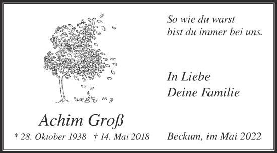 Traueranzeige von Achim Groß von Glocke Trauer