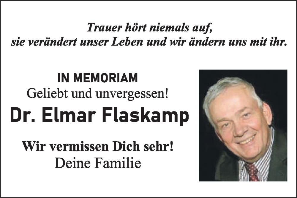  Traueranzeige für Elmar Flaskamp vom 21.05.2022 aus Die Glocke