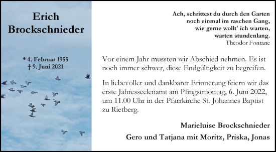Traueranzeige von Erich Brockschnieder von Die Glocke