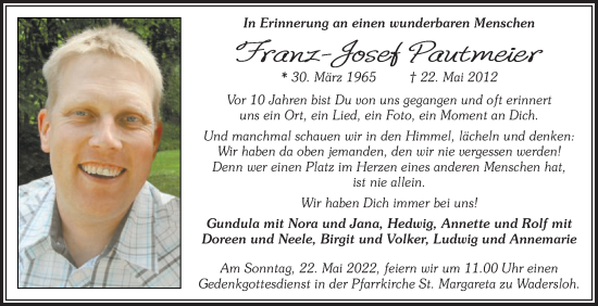 Traueranzeige von Franz-Josef Pautmeier von Die Glocke