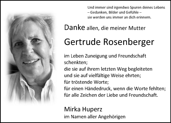 Traueranzeige von Gertrude Rosenberger von Die Glocke