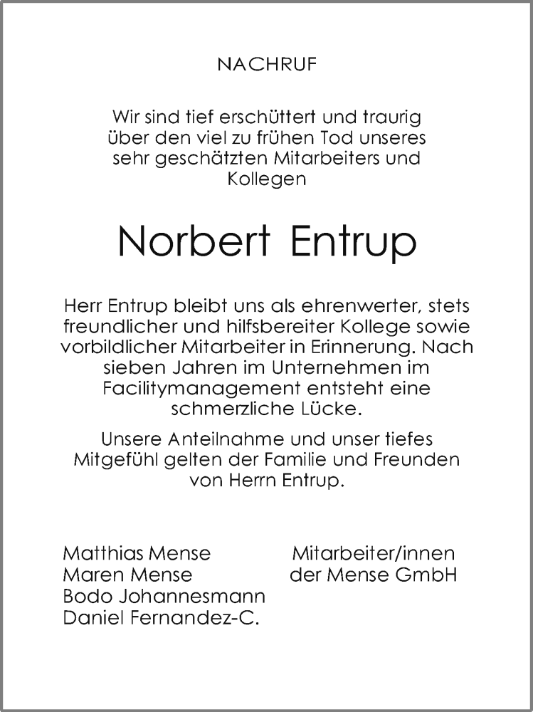  Traueranzeige für Norbert Entrup vom 07.05.2022 aus Die Glocke