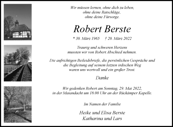 Traueranzeige von Robert Berste von Die Glocke