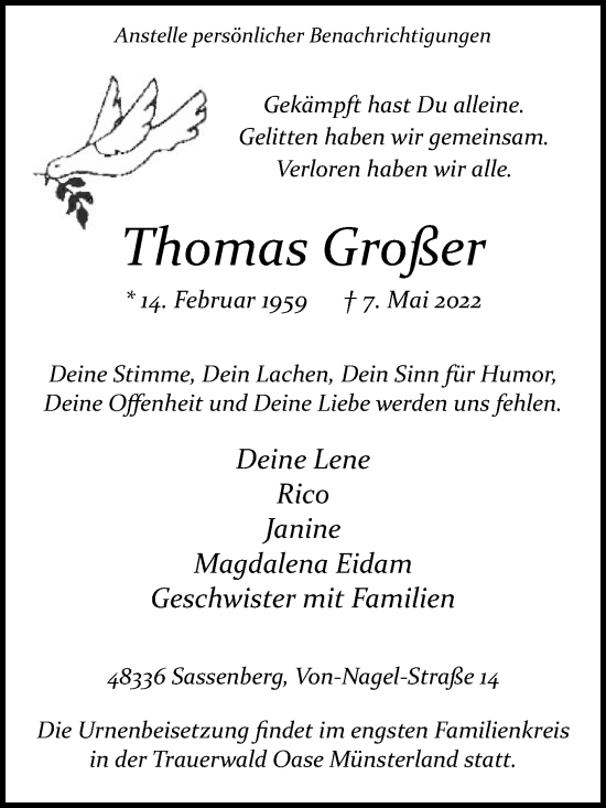 Traueranzeige von Thomas Großer von Die Glocke