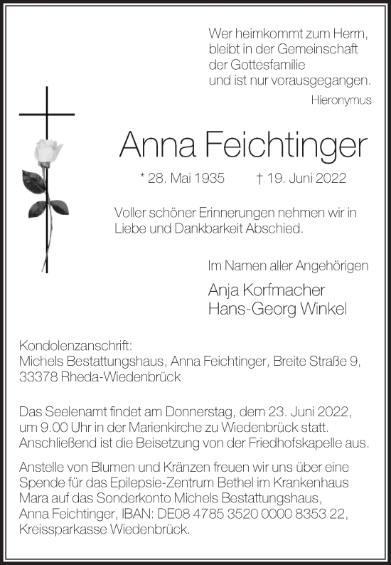 Traueranzeige von Anna Feichtinger von Die Glocke