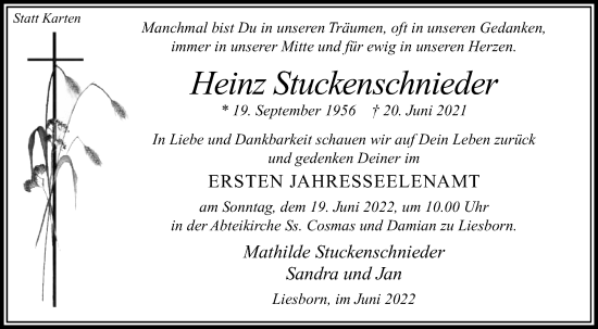 Traueranzeige von Heinz Stuckenschnieder von Die Glocke