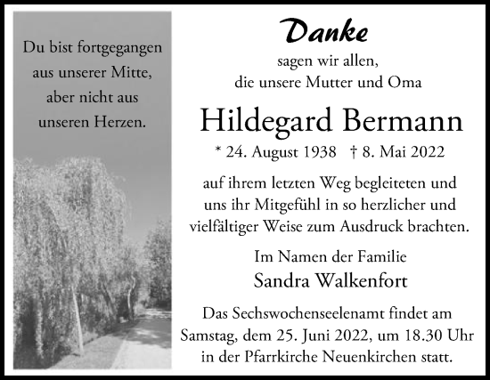 Traueranzeige von Hildegard Bermann von Die Glocke