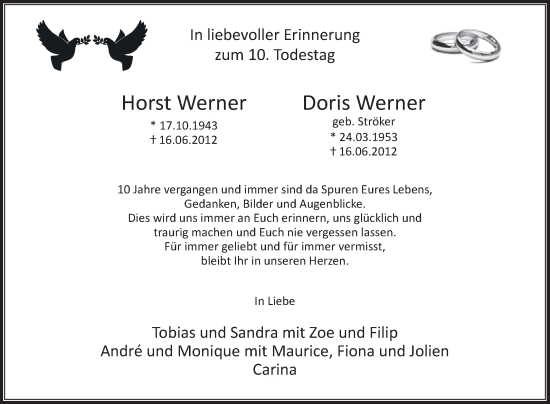 Traueranzeige von Horst Werner von Die Glocke