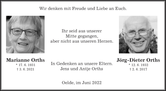 Traueranzeige von Jörg-Dieter Orths von Die Glocke