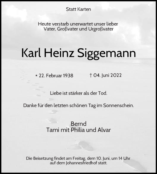 Traueranzeige von Karl Heinz Siggemann von Die Glocke
